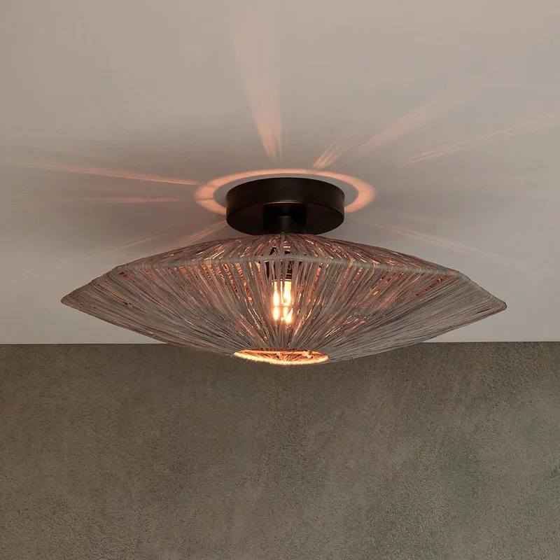 Plafondlamp Panama, donkergrijs, Ø 45 cm, raffia de Good&Mojo en Gris foncé, Noir – photo produit 1 sur 5