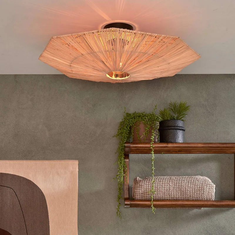 Plafondlamp Panama, naturel, Ø 65 cm, raffia från Good&Mojo i Natur, Svart – produktbild 2 av 5