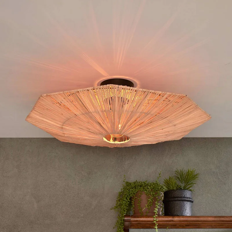 Plafondlamp Panama, naturel, Ø 65 cm, raffia från Good&Mojo i Natur, Svart – produktbild 1 av 5