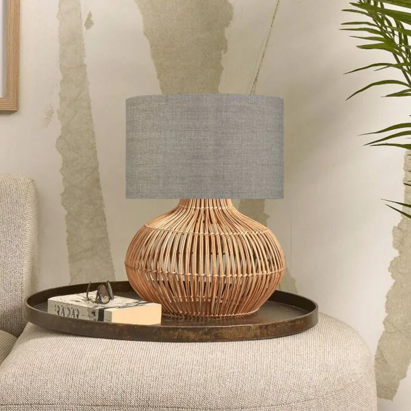 tafellamp Kalahari, 32 cm, donker linnen fra Good&Mojo i Licht hout, Donker linnen – produktbillede 1 af 4