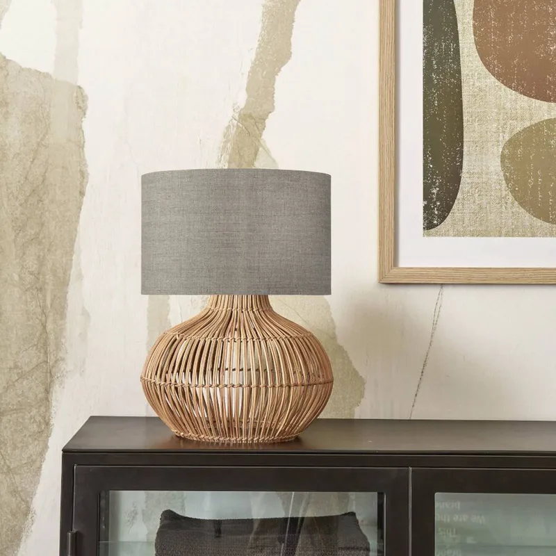 tafellamp Kalahari, 32 cm, donker linnen fra Good&Mojo i Licht hout, Donker linnen – produktbillede 2 af 4