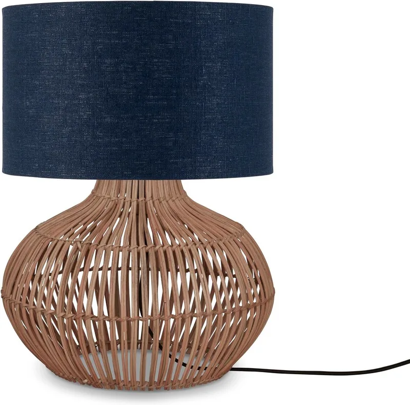 Tafellamp Kalahari - Denim/Rotan - Ø32cm - Modern de Good&Mojo en Bleu – photo produit