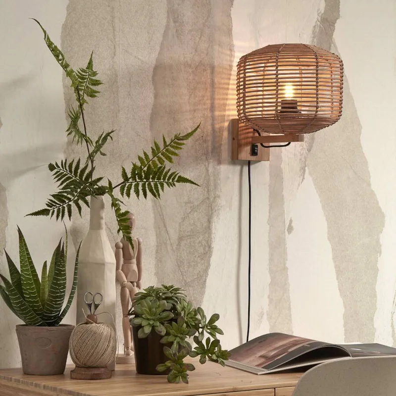 Tanami vägglampa med stickkontakt 25x20 cm natur von Good&Mojo in Natur, Schwarz – Produktfoto 2 von 5
