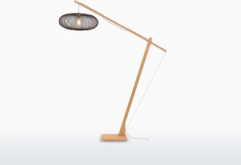 Vloerlamp Cango - Bamboe/Zwart - 175x60x207cm - Scandinavisch,Bohemian - Staande lampen voor Woonkamer - Slaapkamer fra Good&Mojo i Brun – produktbillede