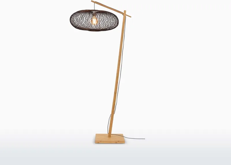 Vloerlamp Cango - Bamboe/Zwart- 80x60x176cm - Scandinavisch,Bohemian - Staande lampen voor Woonkamer - Slaapkamer von Good&Mojo in Braun – Produktfoto