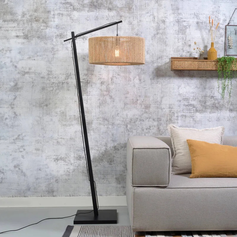 vloerlamp Iguazu, naturel/zwart, Ø 50 cm, cilinder från Good&Mojo i Natur, Svart – produktbild 1 av 5