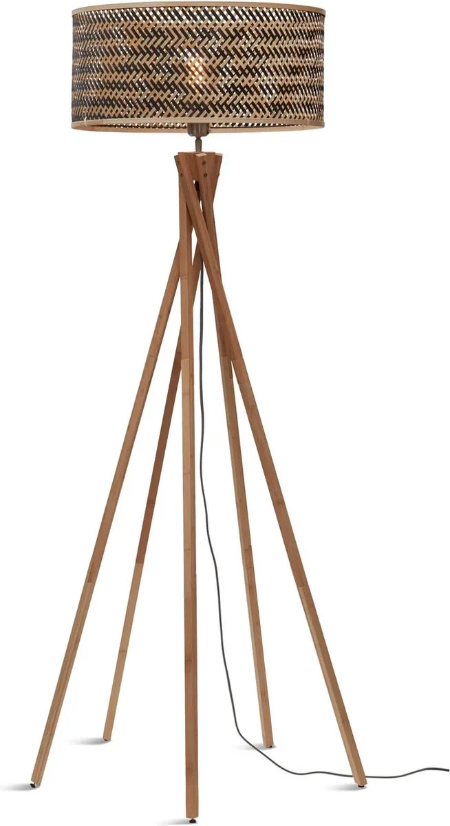 Vloerlamp Java - Bamboe/Zwart - Ø50x146cm - Bohemian - Staande lampen voor Woonkamer - Slaapkamer de Good&Mojo en Marron – photo produit