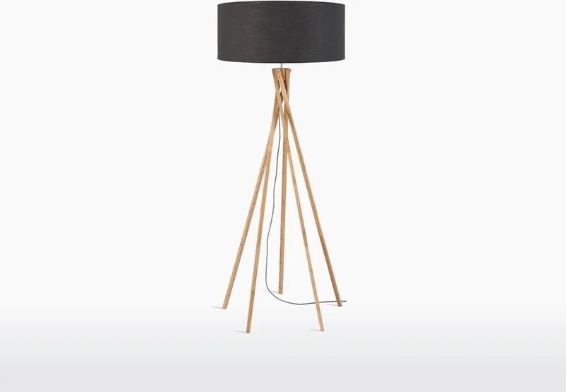 Vloerlamp Kilimanjaro - Donkergrijs/Bamboe - Ø60cm - Scandinavisch,Bohemian - Staande lampen voor Woonkamer - Slaapkamer fra Good&Mojo i Grå – produktbillede