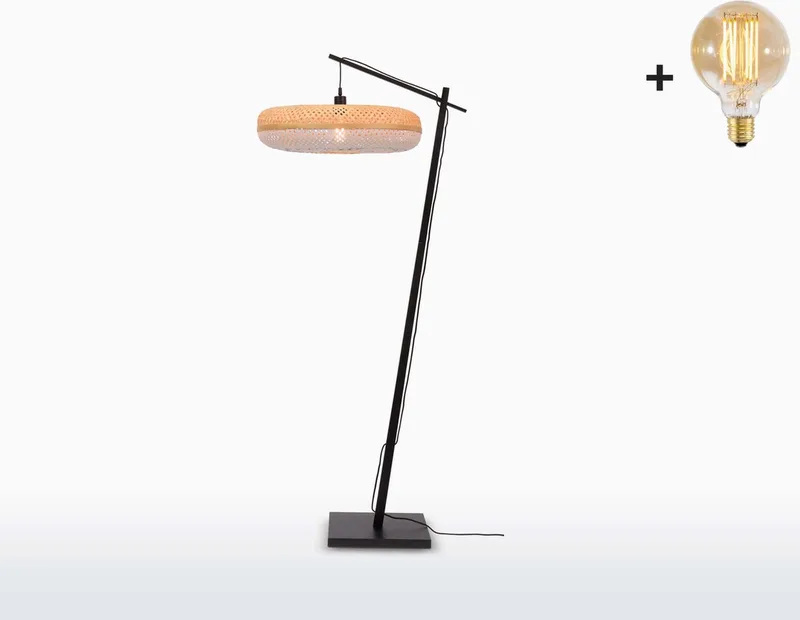 Vloerlamp Palawan - Bamboe Zwart/Naturel - Ø77cm - Scandinavisch,Bohemian - Staande lampen voor Woonkamer - Slaapkamer fra Good&Mojo i Sort – produktbillede