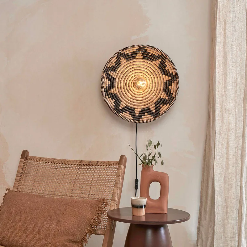wandlamp Andros, zwart/naturel, stekker, Ø 45 cm från Good&Mojo i Natuurkleurig, Svart – produktbild 2 av 5