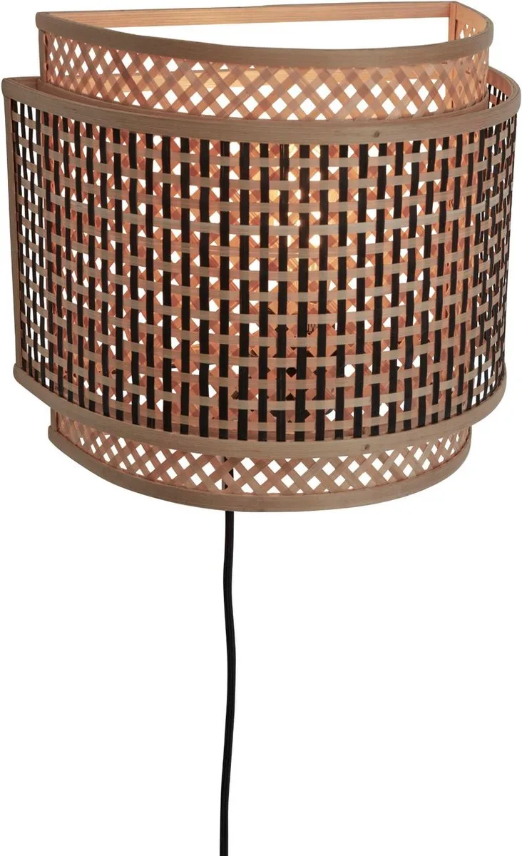 Wandlamp Bhutan - Bamboe/Zwart - 32x16x27cm - Binnen Bohemian de Good&Mojo en Marron – photo produit