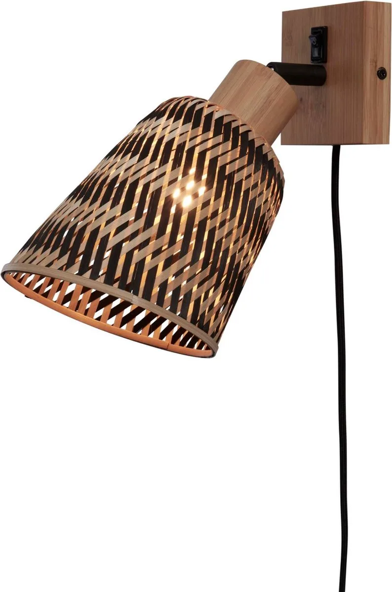 Wandlamp Java - Bamboe Naturel/Zwart - Ø15cm - Binnen Modern van Good&Mojo in Bruin – productfoto