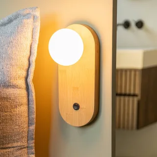 wandlamp Java, naturel, glas/bamboe, stekker van Good&Mojo in Naturel – productfoto 1 van 5