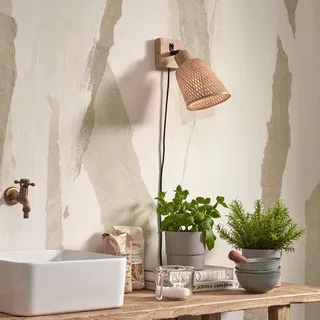 wandlamp Java, naturel, stekker, bamboe fra Good&Mojo i Natur, Sort – produktbillede 3 af 5