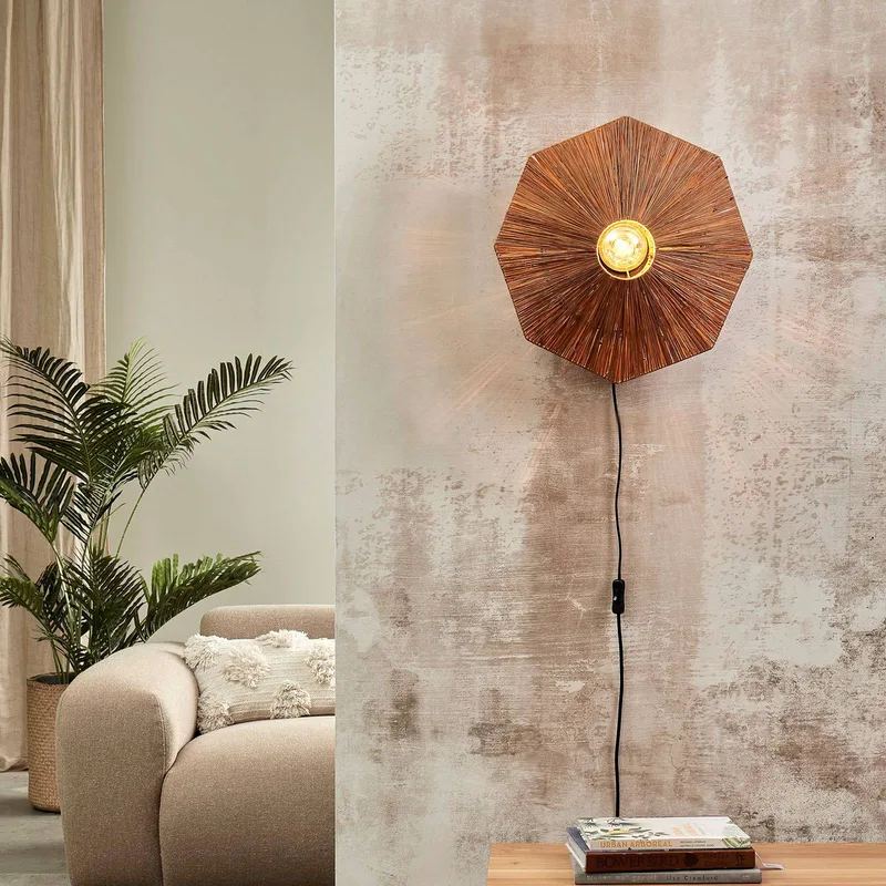 wandlamp Panama, bruin, Ø 45 cm, stekker von Good&Mojo in Braun, Schwarz – Produktfoto 2 von 5