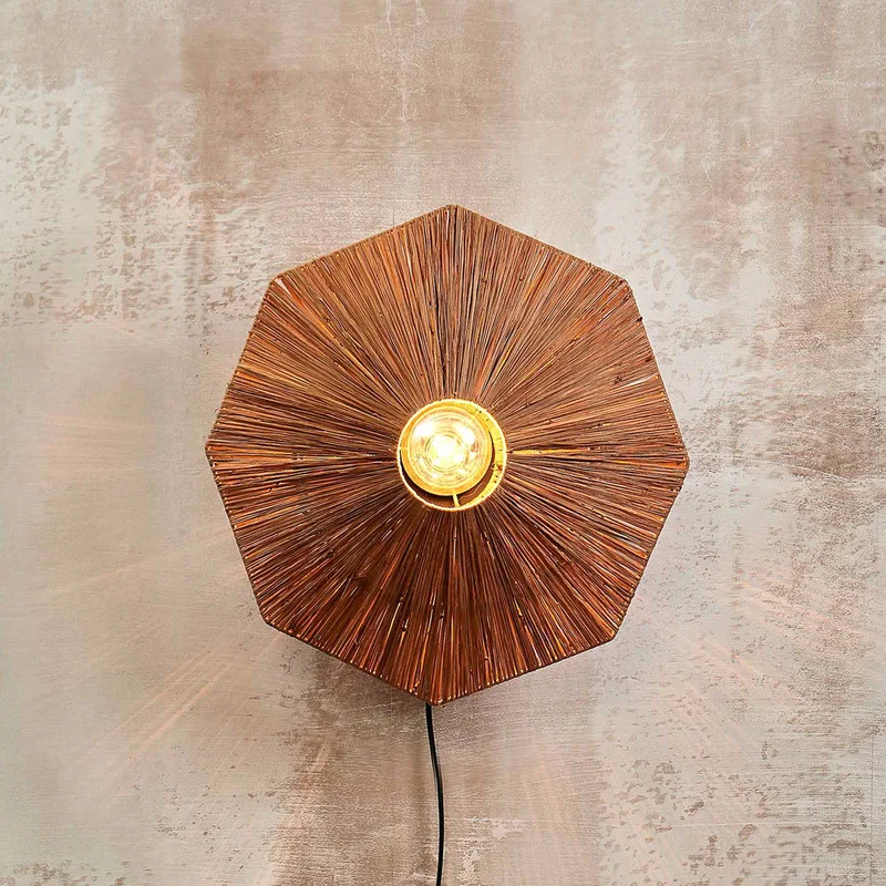 wandlamp Panama, bruin, Ø 45 cm, stekker von Good&Mojo in Braun, Schwarz – Produktfoto 1 von 5