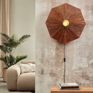 wandlamp Panama, bruin, Ø 65 cm, stekker från Good&Mojo i Brun, Svart – produktbild 3 av 5