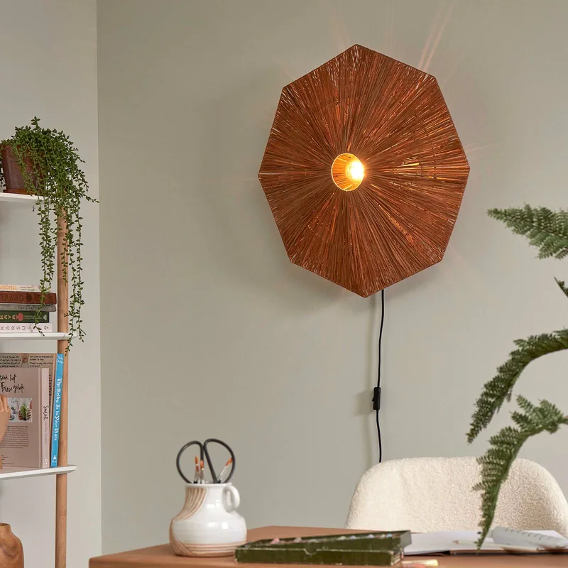 wandlamp Panama, bruin, Ø 65 cm, stekker från Good&Mojo i Brun, Svart – produktbild 2 av 5