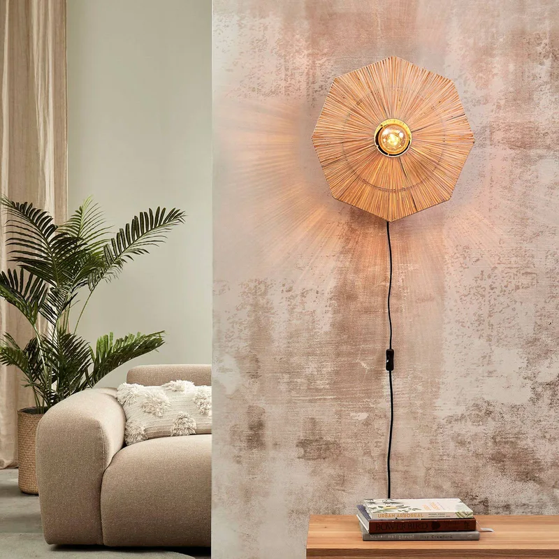 wandlamp Panama, naturel, Ø 45 cm, stekker från Good&Mojo i Natur, Svart – produktbild 2 av 5