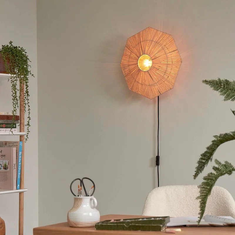 wandlamp Panama, naturel, Ø 45 cm, stekker från Good&Mojo i Natur, Svart – produktbild 3 av 5