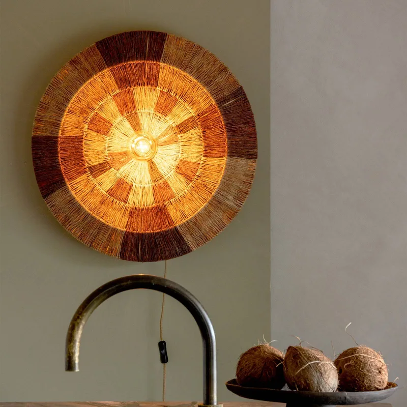 wandlamp Serengeti, Ø 60 cm, bruin, jute, stekker från Good&Mojo i Brun, Natur – produktbild 2 av 5