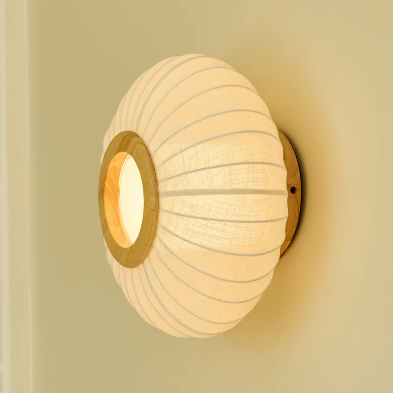 BALLON plafondlamp, crème, Ø 40 cm linnen/hout de Halo Design – photo produit