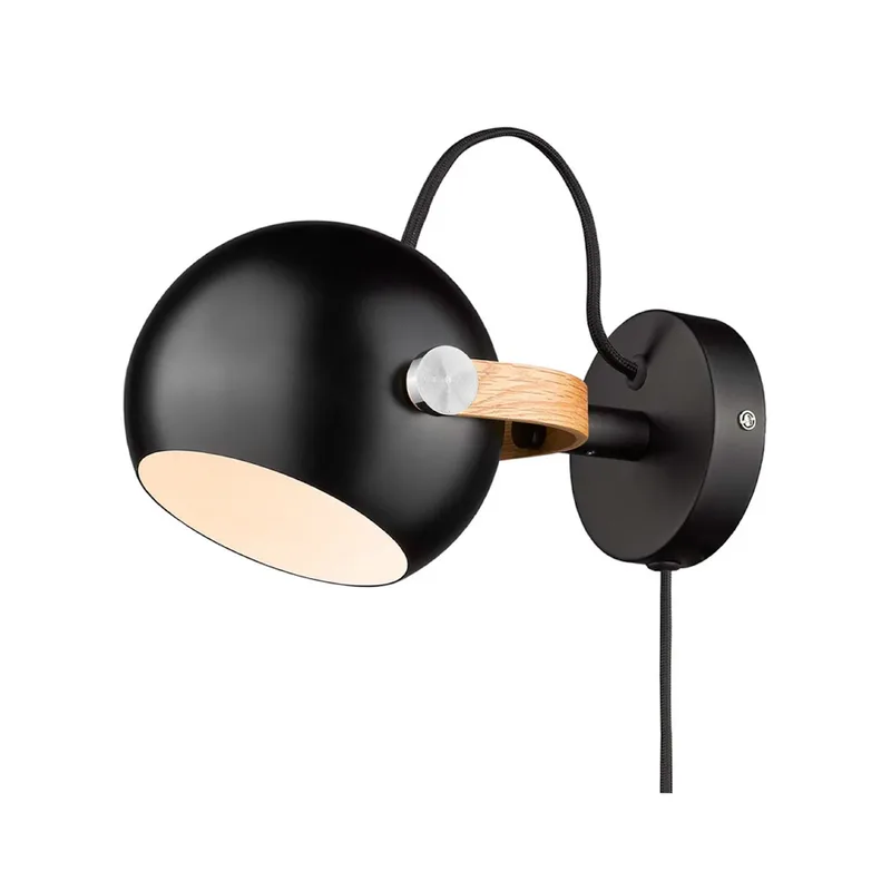 D.C wandlamp, zwart/eiken, Ø 12 cm metaal de Halo Design – photo produit