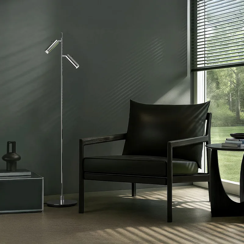 Lampadaire PIPELINE, couleur chrome Hauteur 133 cm à 2 lampes de Herstal – photo produit