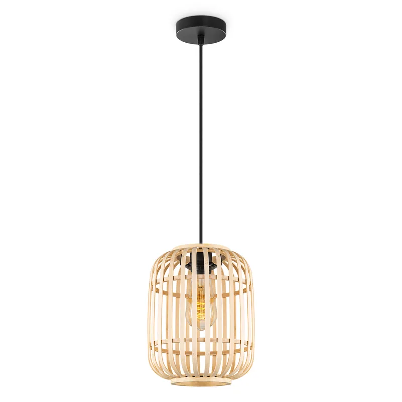 Boheemse Hanglamp - Bamboe Lampenkap - Cilinder - Beige - Ø21.5 x 131 cm - E27 fitting - Ontworpen voor gebruik in slaapkamers en werkruimtes - Inclusief 1 meter kabel von Home Sweet Home – Produktfoto
