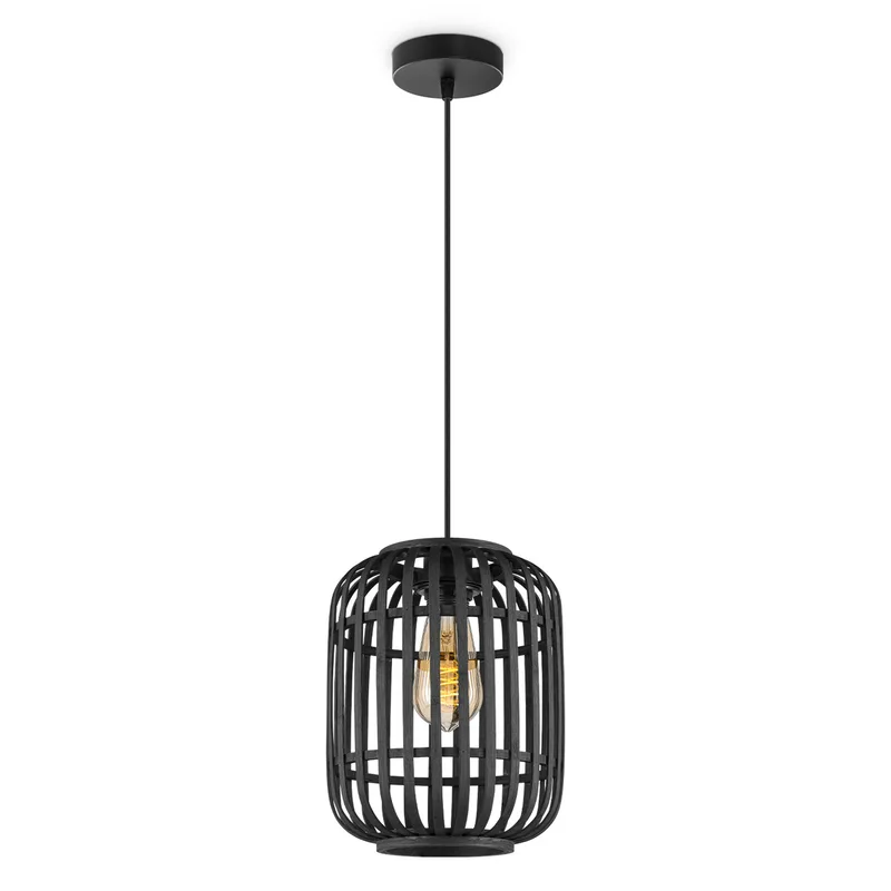 Boheemse Hanglamp - Bamboe Lampenkap - Cilindrisch - Zwart - Ø21.5 x 131 cm - E27 fitting - Ontworpen voor gebruik in slaapkamers en werkruimtes - Inclusief 1 meter kabel von Home Sweet Home – Produktfoto