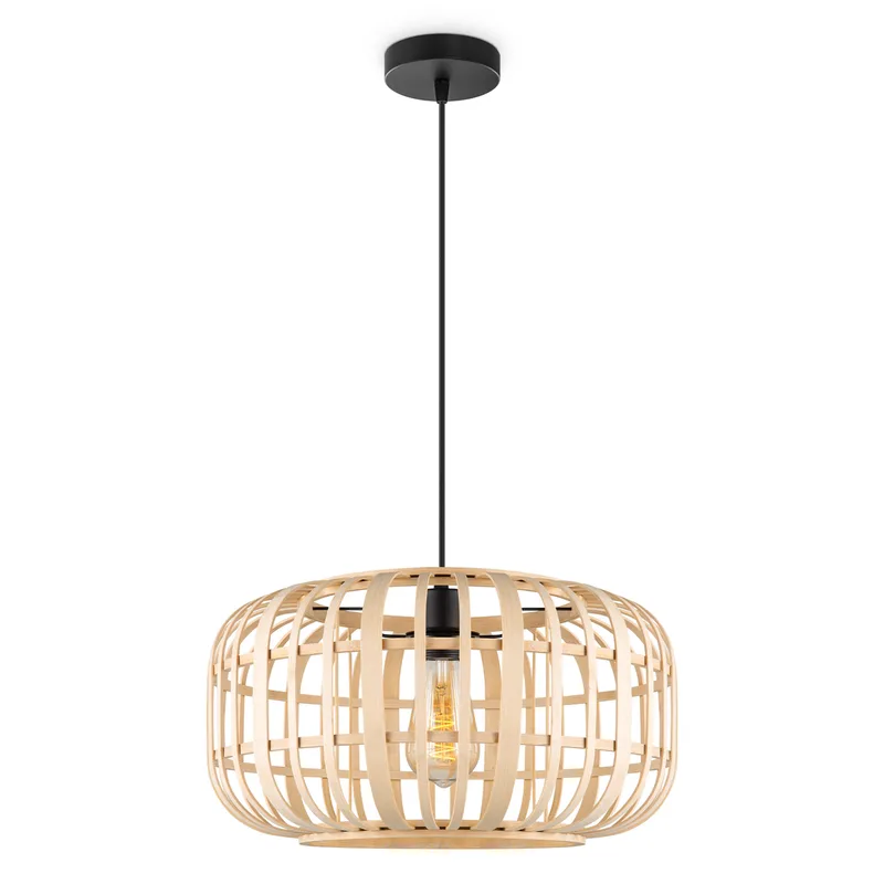 Boheemse Hanglamp - Bamboe Lampenkap - Elliptische - Beige - Ø40 x 126 cm - E27 fitting - Ontworpen voor gebruik in slaapkamers en werkruimtes - Inclusief 1 meter kabel by Home Sweet Home – product photo