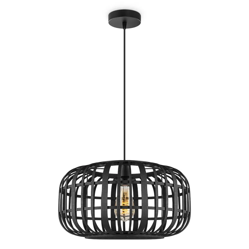 Boheemse Hanglamp - Bamboe Lampenkap - Elliptische - Zwart - Ø40 x 126 cm - E27 fitting - Ontworpen voor gebruik in slaapkamers en werkruimtes - Inclusief 1 meter kabel van Home Sweet Home – productfoto