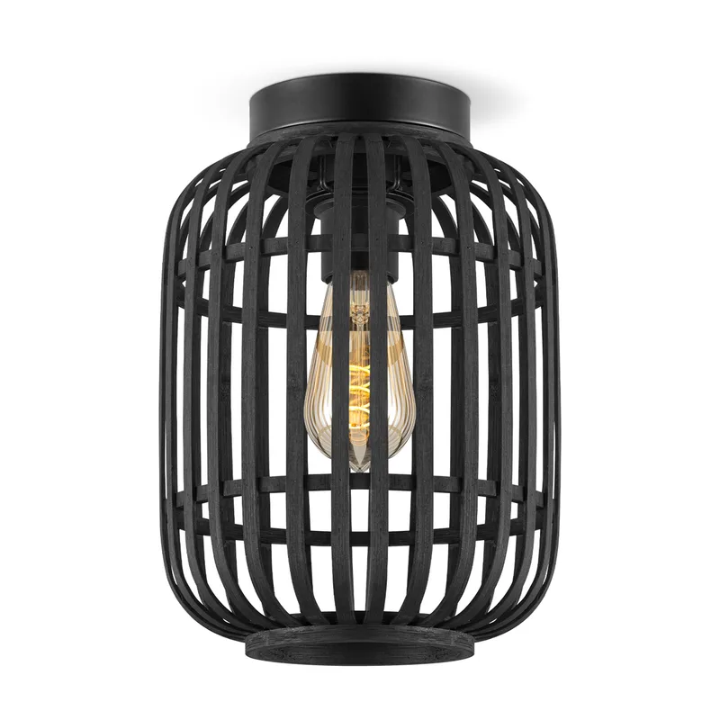 Boheemse stijl Plafondlamp - Bamboe Lampenkap - Cilinder - Zwart - Ø21,5 x 30 cm - E27 fitting - Ontworpen voor gebruik in slaapkamers en studeerkamers - met montagetoebehoren van Home Sweet Home – productfoto