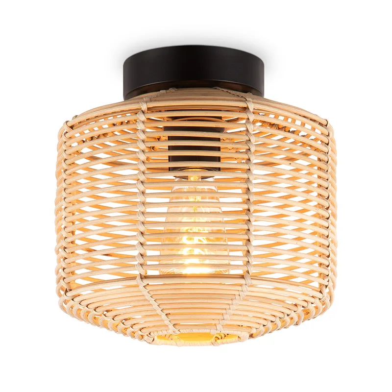 Boheemse stijl Plafondlamp - Bamboe Lampenkap - Ovaal - Beige - Ø25 x 24 cm - E27 fitting - Ontworpen voor gebruik in slaapkamers en studeerkamers - Hoogte lampenkap: 21cm van Home Sweet Home in Naturel – productfoto