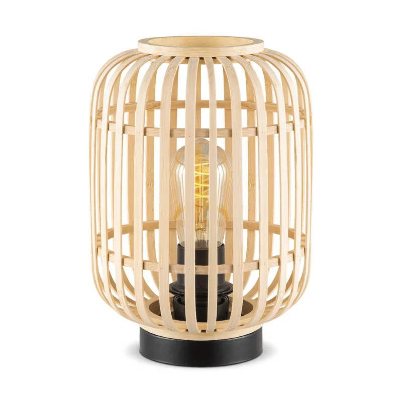 Boheemse stijl Tafellamp - Bamboe Lampenkap - Cilinder - Beige - Ø21,5 x 30 cm - E27 fitting - Ontworpen voor gebruik in slaapkamers en studeerkamers - Met schakelaar de Home Sweet Home – photo produit