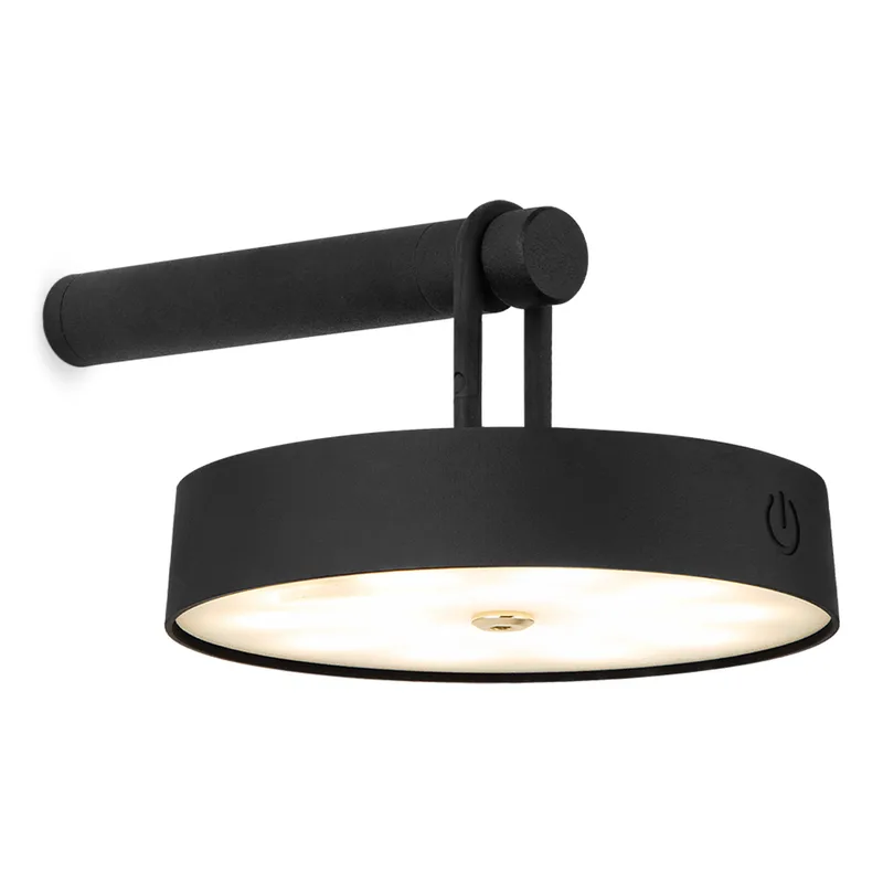 Draadloze Oplaadbare LED wandlamp - Binnen & Buiten - Dimbaar - ø19 x 8.75 cm - Warmwit licht - 3000mAh van Home Sweet Home in Zwart – productfoto