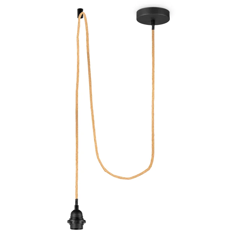 Fabric Hanglamp - 10/10/230 cm - inclusief de zwarte hanger en linnen kabel - Met E27 lamphouder - Voor Lampenkap met doorsnede max.55cm - Voor Slaapkamers en Woonkamers by Home Sweet Home – product photo