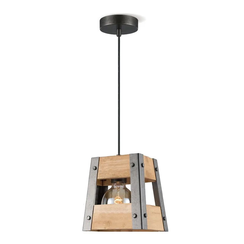 hanglamp Barn - hout/burned metal von Home Sweet Home in Dunkelgrau – Produktfoto
