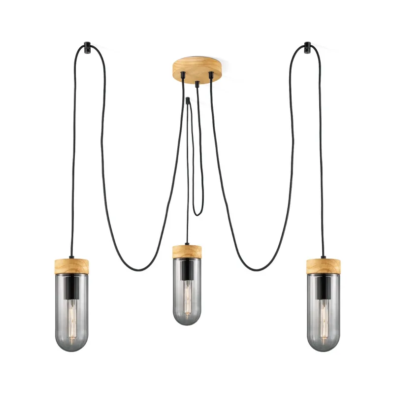 hanglamp Capri 3L - hout/glas von Home Sweet Home in Smoke – Produktfoto