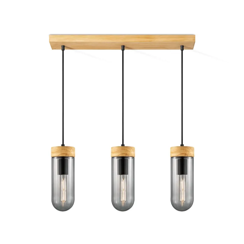 hanglamp Capri 3L klein - hout/glas de Home Sweet Home en Smoke – photo produit