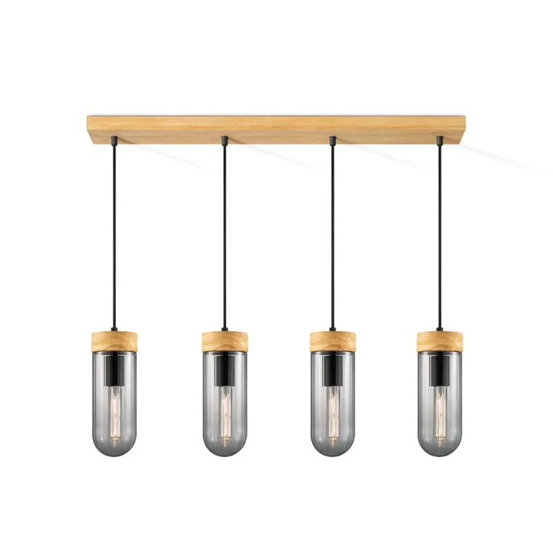hanglamp Capri 4L klein - hout/glas de Home Sweet Home en Smoke – photo produit