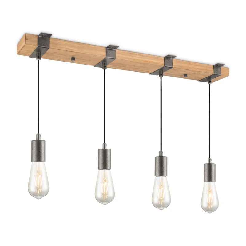 hanglamp Denton 4L hout / burned metal de Home Sweet Home en Noir – photo produit