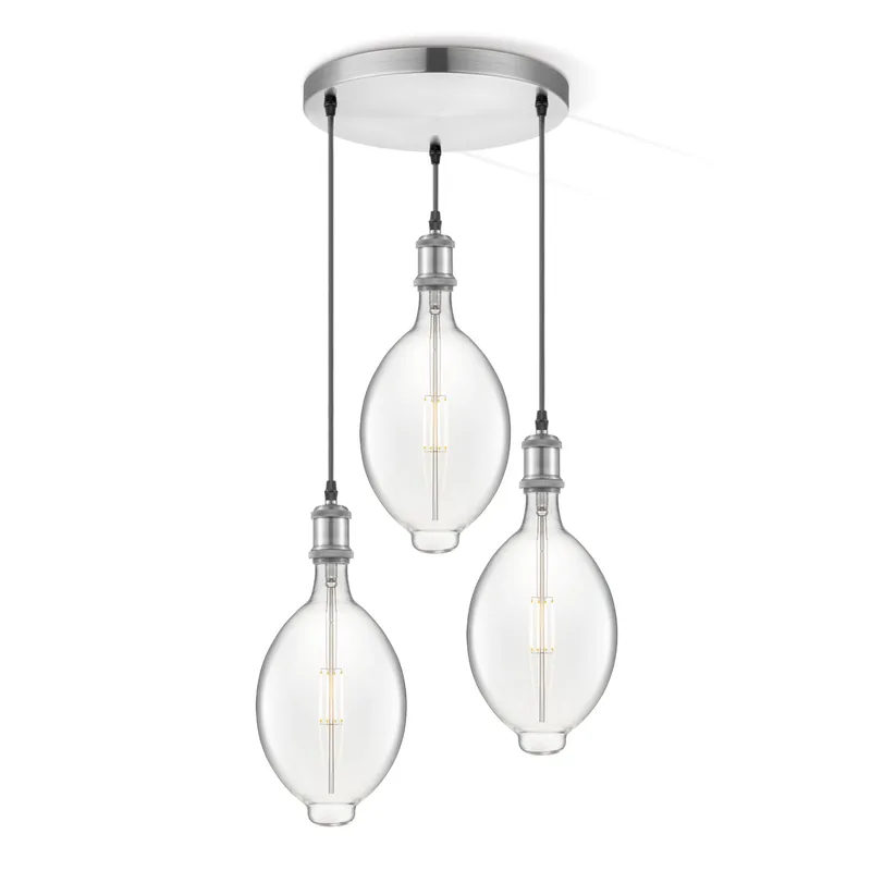 hanglamp Vintage 3L Oval - helder de Home Sweet Home en Argent, Rvs – photo produit