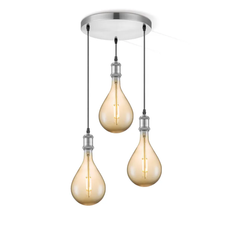 hanglamp Vintage 3L Pear - amber de Home Sweet Home en Argent, Rvs – photo produit