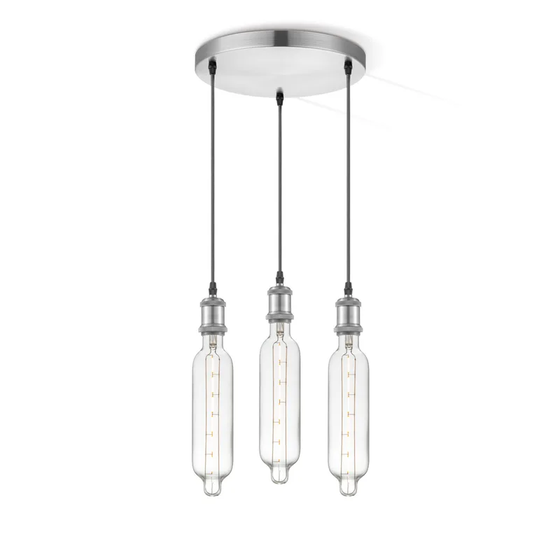 hanglamp Vintage 3L Tube - helder de Home Sweet Home en Argent, Rvs – photo produit