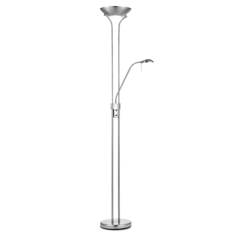 Klassieke vloerlamp 50/50/180cm - dimbare staande lamp met flexibele leeslamp - Geborsteld staal - LED geintegreerd - geschikt voor woonkamer, slaapkamer en thuiskantoor de Home Sweet Home en Argent, Rvs – photo produit