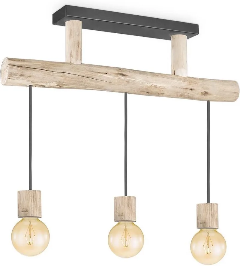 Landelijke Hanglamp Billy - geschikt voor E27 LED lichtbron - 3 lichts hanglamp gemaakt van Hout - 60/18/127cm - Pendellamp von Home Sweet Home in Natuurlijk – Produktfoto