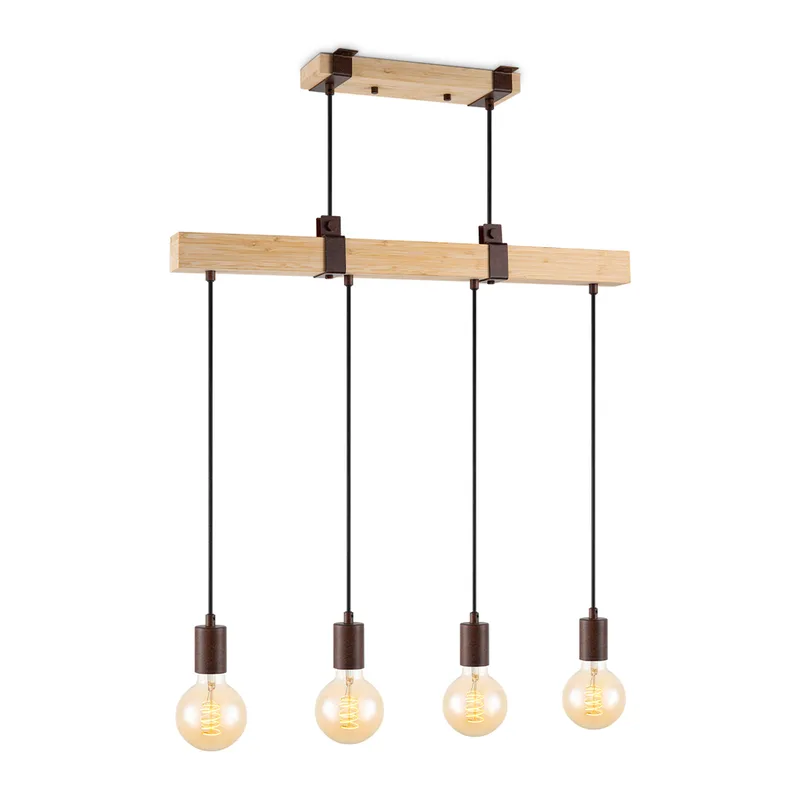 Landelijke Hanglamp Denton - 3 lichts hanglamp gemaakt van Bamboe - 70/14/128cm - geschikt voor E27 LED lichtbron - Pendellamp geschikt voor by Home Sweet Home in Roestbruin – product photo