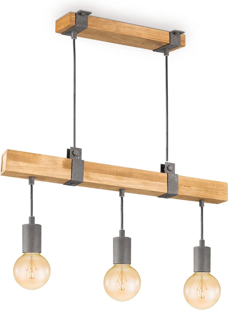 Landelijke Hanglamp Denton - geschikt voor E27 LED lichtbron - 3 lichts hanglamp gemaakt van Hout - 60/14/128cm - Pendellamp geschikt voor woonkamer, slaapkamer en keuken fra Home Sweet Home i Natuurlijk – produktbillede