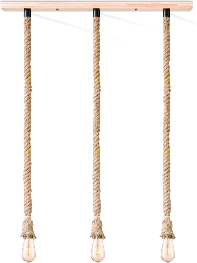 Landelijke Hanglamp Leonardo - geschikt voor E27 LED lichtbron - 3 lichts hanglamp gemaakt van Touw - 95/12/130cm - Pendellamp fra Home Sweet Home i Natuurlijk – produktbillede